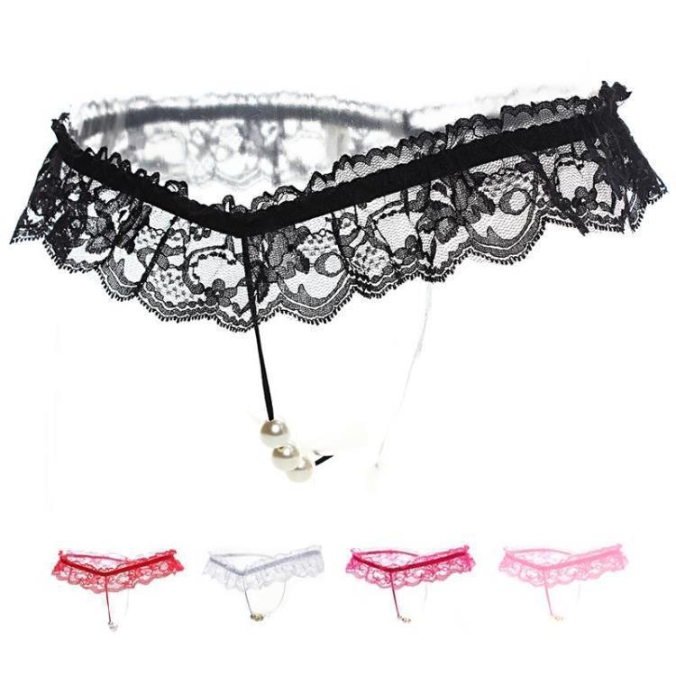 Pearl Women's Panties Massage Full Transparent Lace Open Crotch Thong Sexy Sex Interest Embroidered Sao Free T-pants