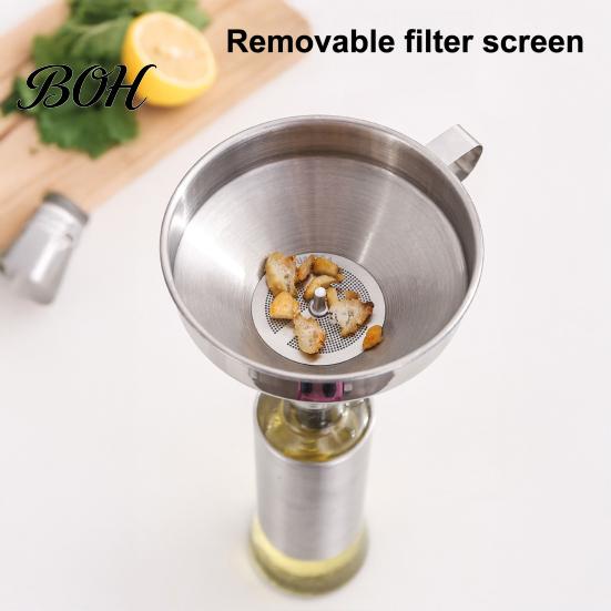 Metal Funnel for Kitchen Use Stainless Steel with Handle, Wide Mouth Handled Funnel, Oil Pouring Smooth And Anti-Splash Storage