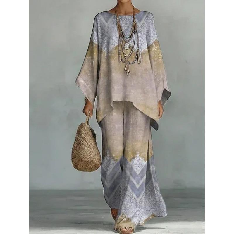 Y116 Summer Bohemian Paisley Printed Two-piece Set Large Size Casual Set