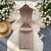 Muse Fan temperament hollow kink tube top sleeveless knitted dress women's summer slim and thin Spice girl hip wrap skirt