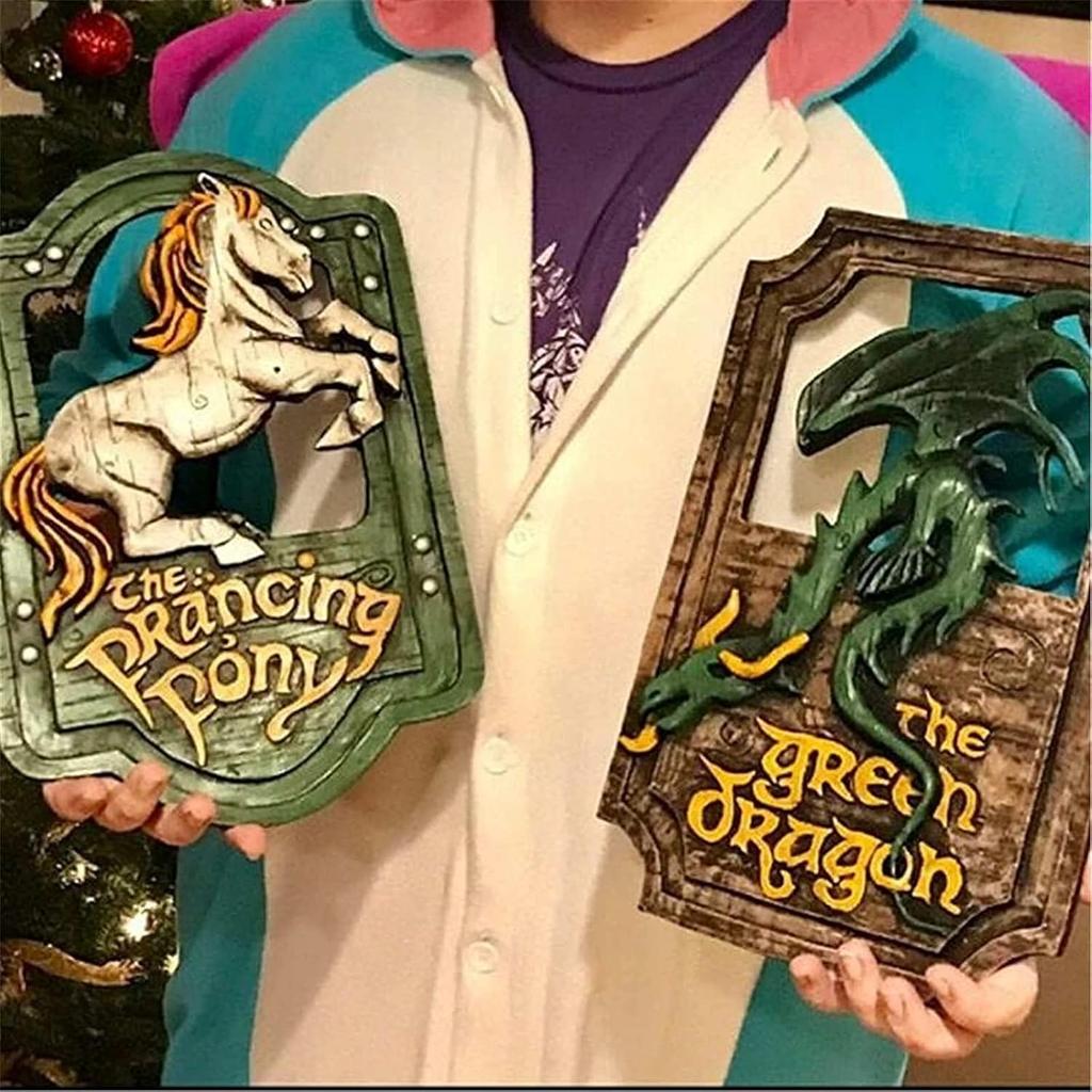 Lord of The Rings The Prancing Pony and The Green Dragon Pub Signs Set, Funny bar Signs, Pub Bar Home Decorative Wall Sign and Plaques for Front Door