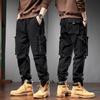 Men multi flap pocket cargo jogger pants drawstring ankle solid army green outdoor street casual trousers