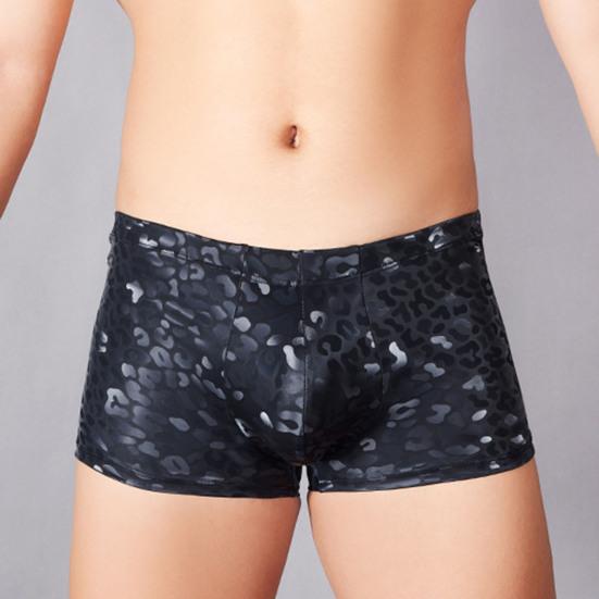 Männer Kunstleder Unterwäsche Mittelhohe 3D U-konvexe Schlange Leopardenmuster Shorts Höschen Dehnbare Skinny Shorts Slips