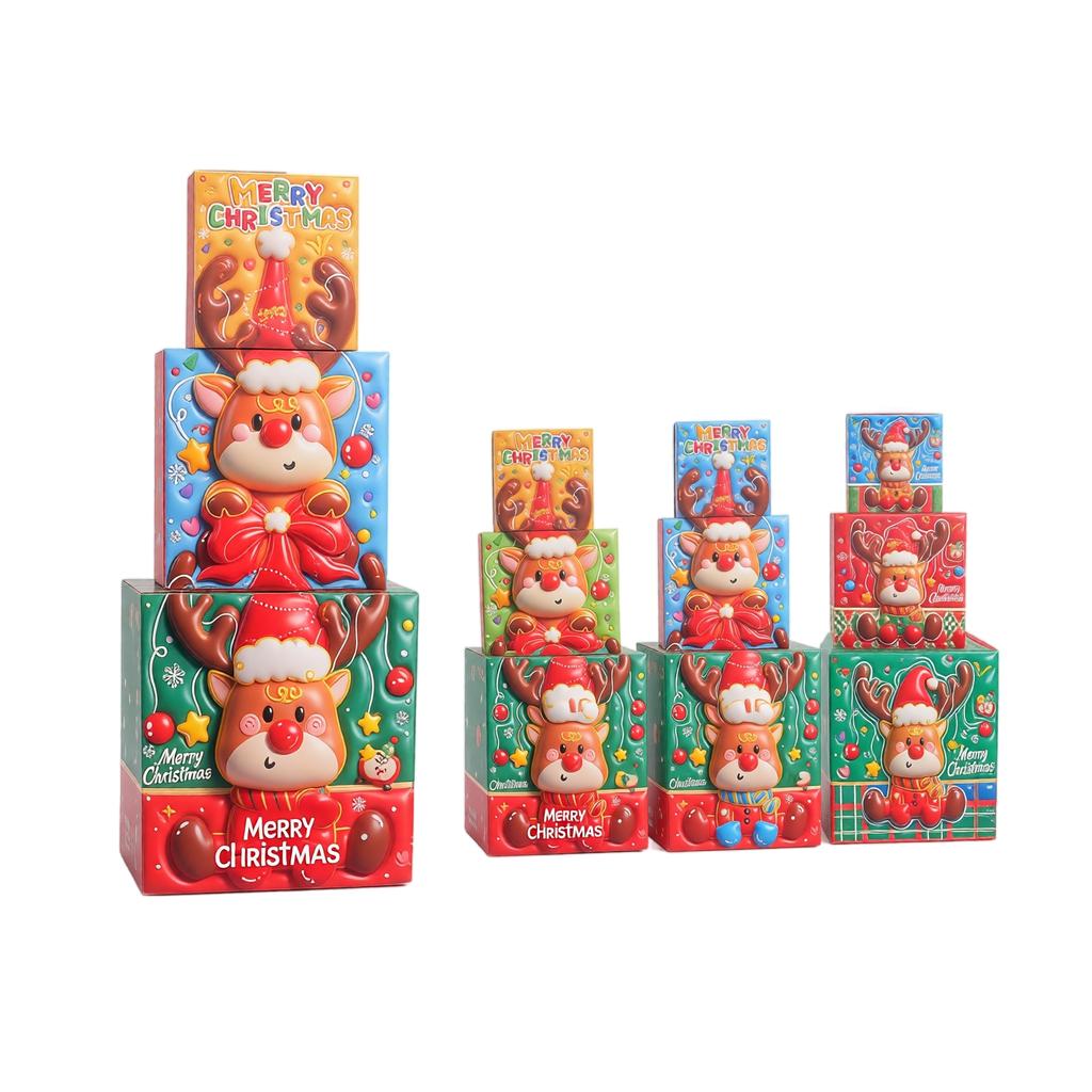 Christmas Stackable Gift Box Decor Set - 3 Piece 3D Decorative Ornaments for Holiday Home
