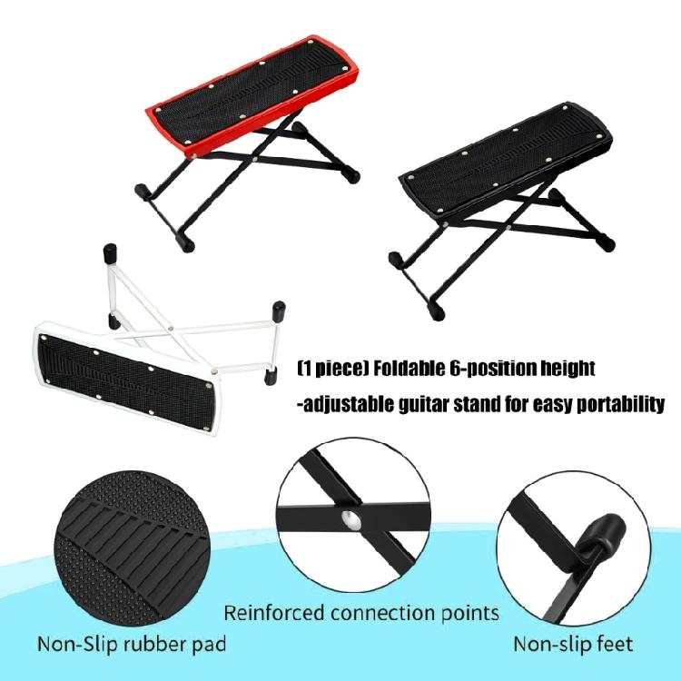Steel Reinforced Guitar Foot Stool 6 Adjustable Positions Foldable Frame Slip Resistant Rubber Base For Enhanced Comfort