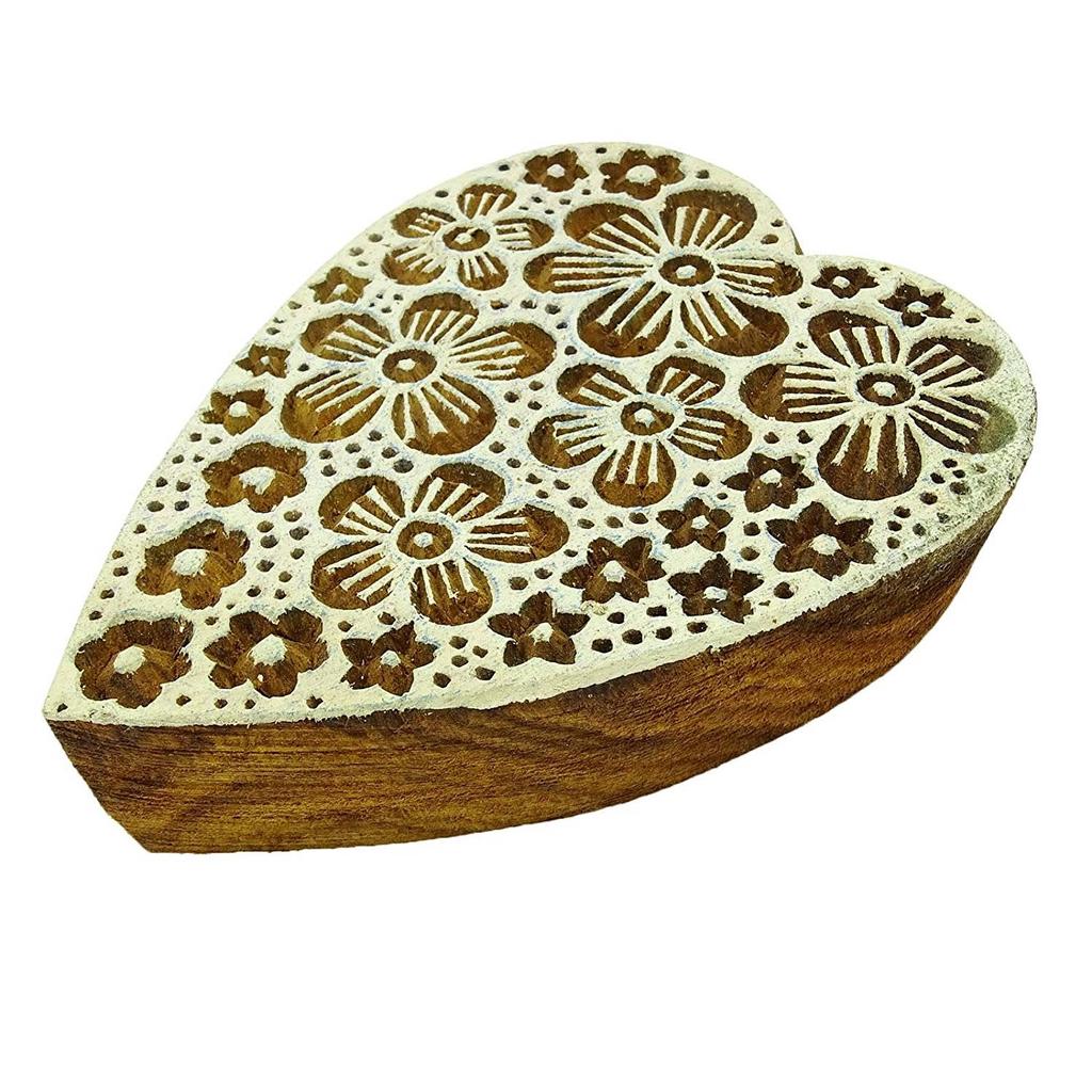 Floral Stamp Hand Craved Indian Brown Wood Stamps Printing Block Textile