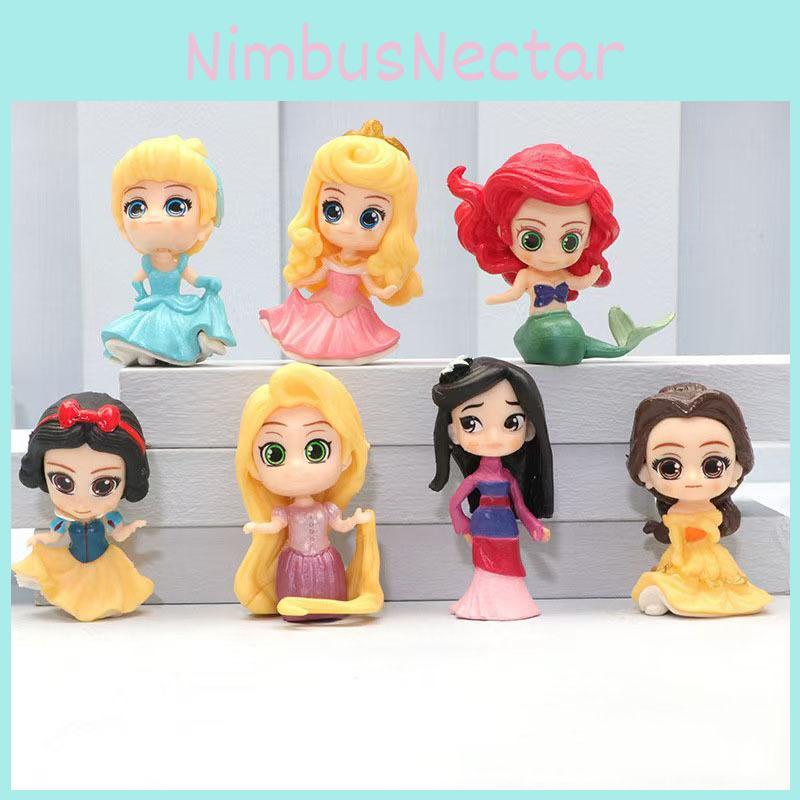 Adorable 7 Piece Q Version Princess Figurine Set Including Snow White Ariel Mulan Cinderella Toys