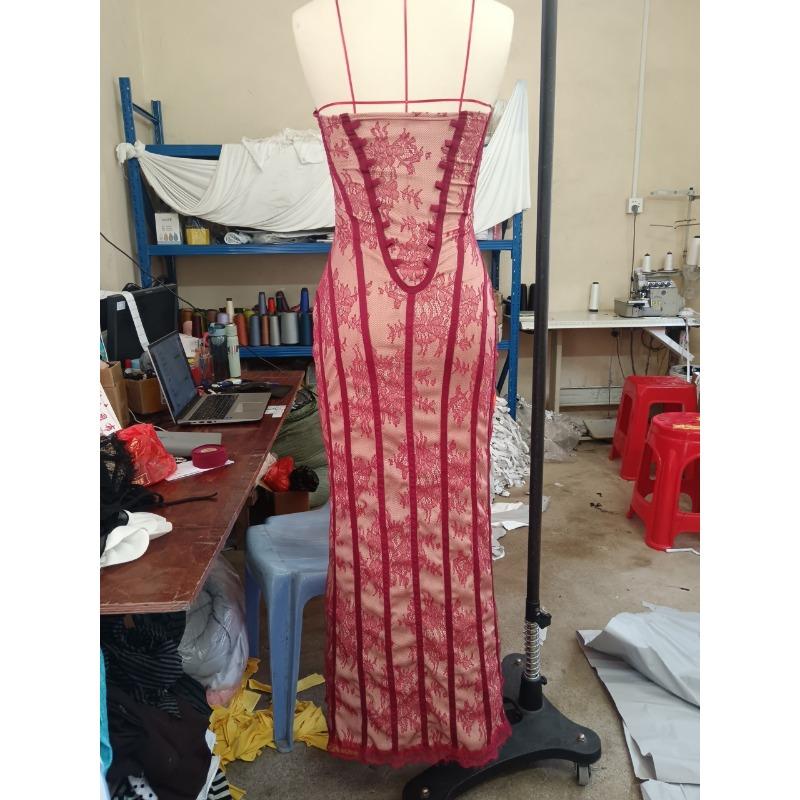 Damen Freizeit Langarm Enganliegend Spitze Träger Meerjungfrau Bodycon Langes Kleid