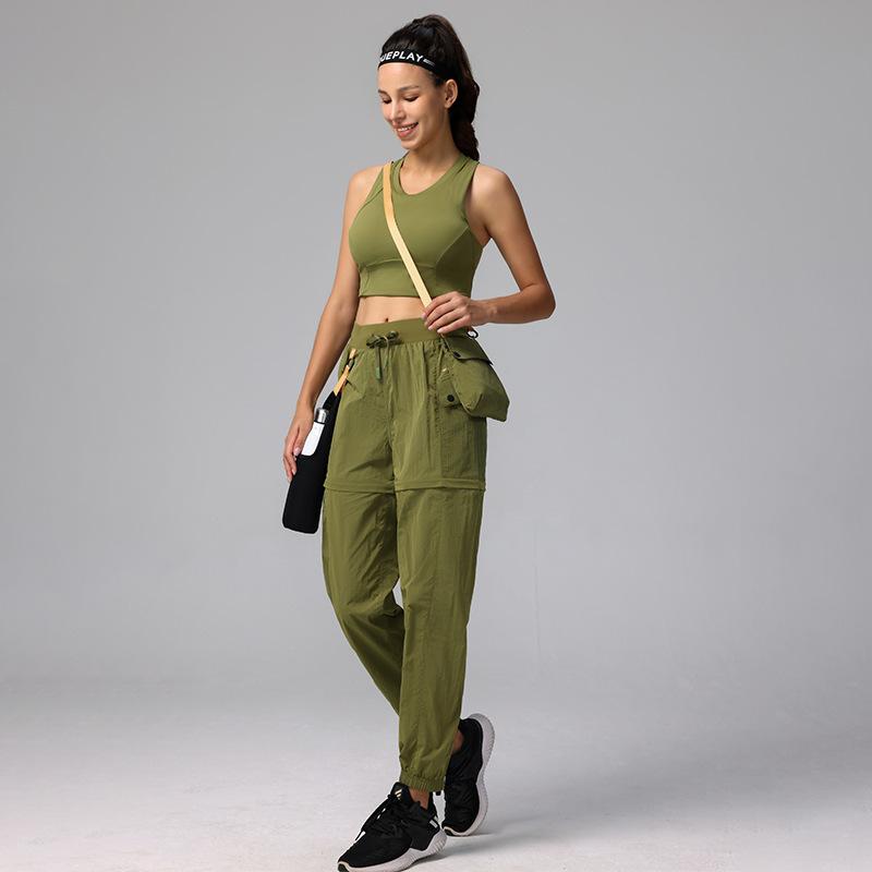 Wysoka talia Luźne ściągane Wiatroszczelne Damskie Skinny Codzienne Outdoorowe Konwertowalne Wiązane Spodnie Sportowe