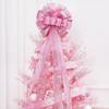 Christmas Tree Topper, 32x12 Inches Large Toppers Bow with Glitter Satin Mesh Streamer, Pink Christmas Tree Topper for Christmas Home Decoration