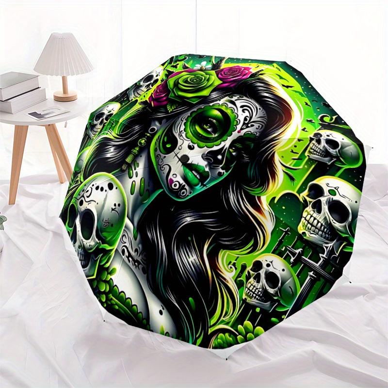 1pc Day of the Dead Automatic Open/close Folding Umbrella, Compact Portable Travel Umbrella, Perfect Birthday/Christmas, Cute Umbrella, Dura