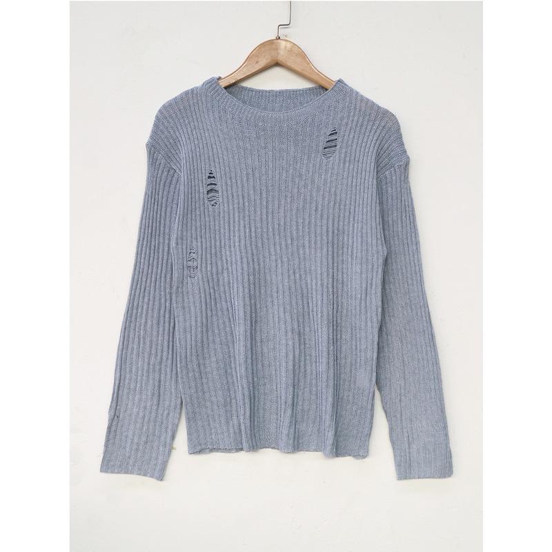 

Женский свитер больших размеров, осенний, новый, с узким низом, с вырезами и отверстиями, повседневный свитер 3XL серый