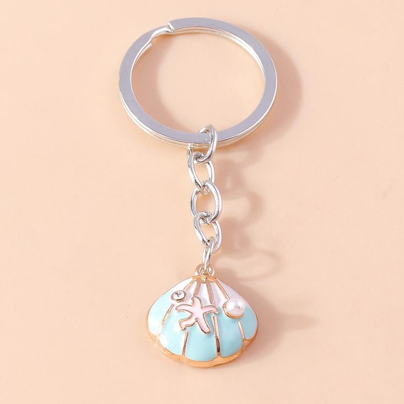Fashion Pearl Shell Starfish Keychain Y2K Crystal Key Ring Pendants for Women Girls Handbag Decor DIY Summer Beach Jewelry Gifts
