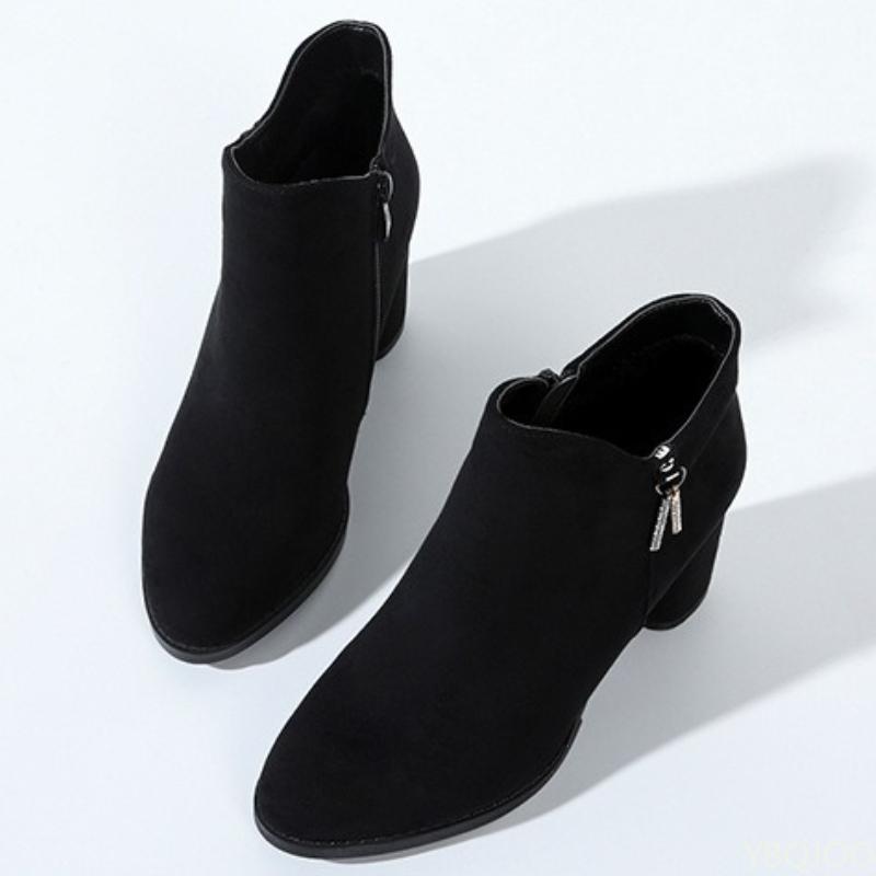 Autumn New Fashionable Versatile Thick Heel High-Heeled Women'S Boots Comfortable Round Toe Side Zipper Women'S Boots
