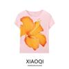 Fashion Style 2024 Autumn New Women's Flower Print Nylon Round Neck Short Sleeve T-shirt 5039504