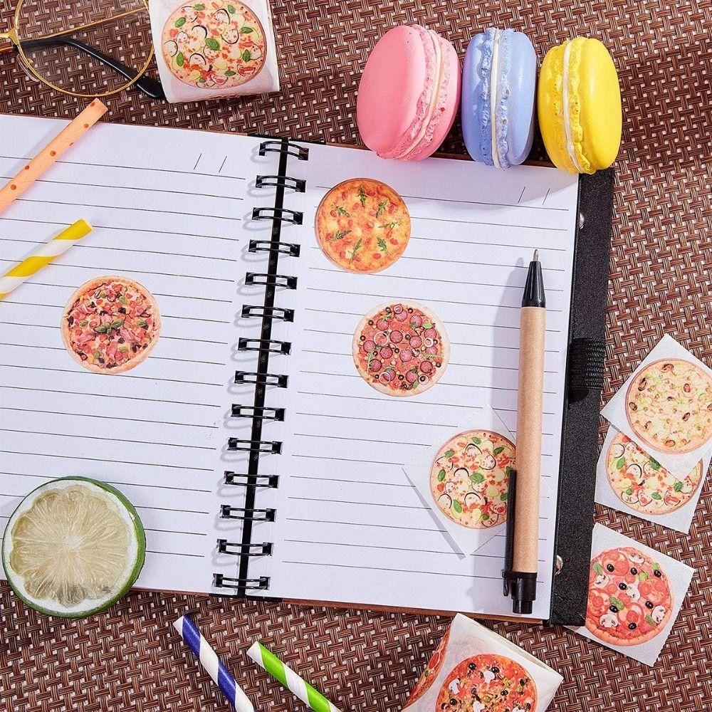500PCS Round Pizza Stickers Paper Decorative Labels Cute Food Theme Stickers Scrapbook