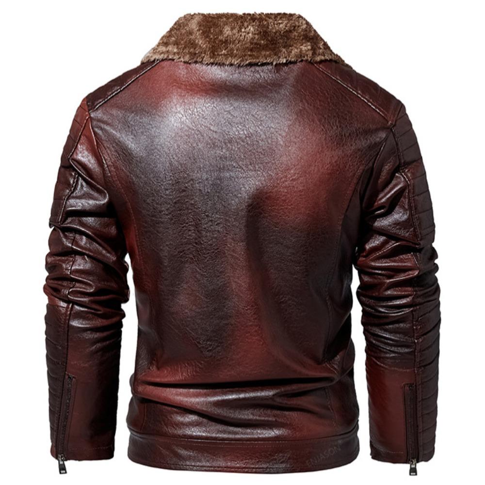 Men's Plus-Size European and American Style Fleece-Lined PU Leather Jacket - One-Piece Fur Design for Winter