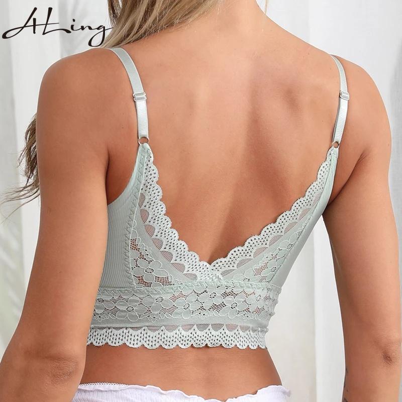 Moda donna pizzo floreale bralette top estivo scollo a V canotte crop top reggiseno cinturino per spaghetti donna canotta gilet reggiseno intimo