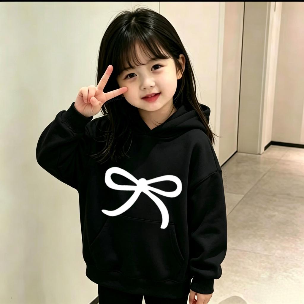 Latest Model - Children's Casual Warm Hooded Sweater. Boys' and Girls' Fashionable Bow-print Pullover Hoodie.