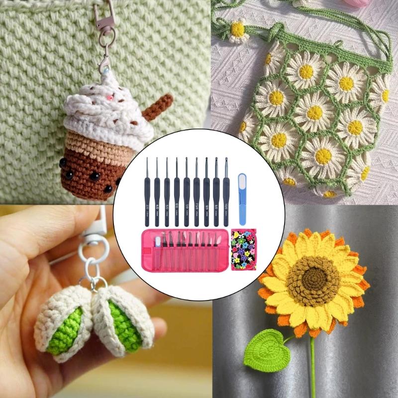 9Pcs Ergonomic Crochet Hook With Storage Case and Scissors 2.0mm-6.0mm Aluminum Crochet Needle For Beginner Knitting