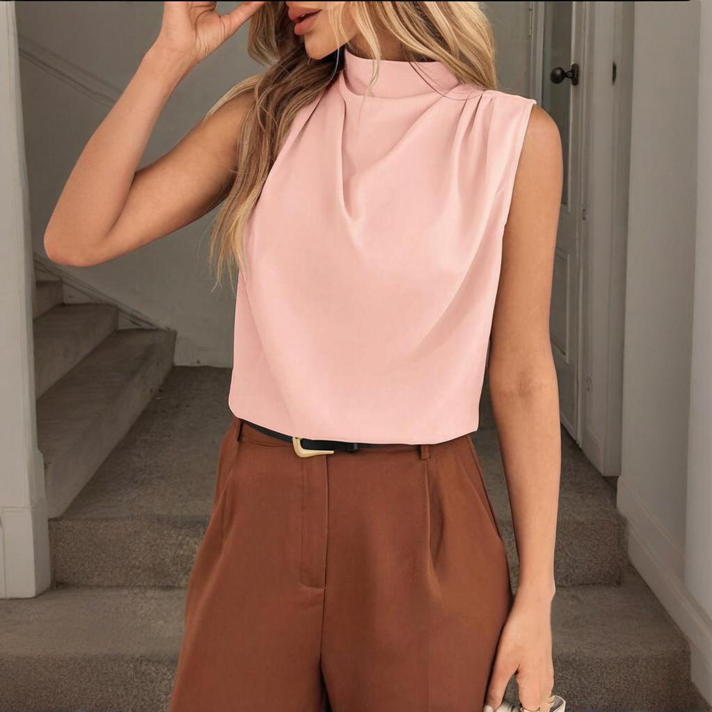 Women's Fashion Casual Drape Small Neckline Solid Color Sleeveless Top