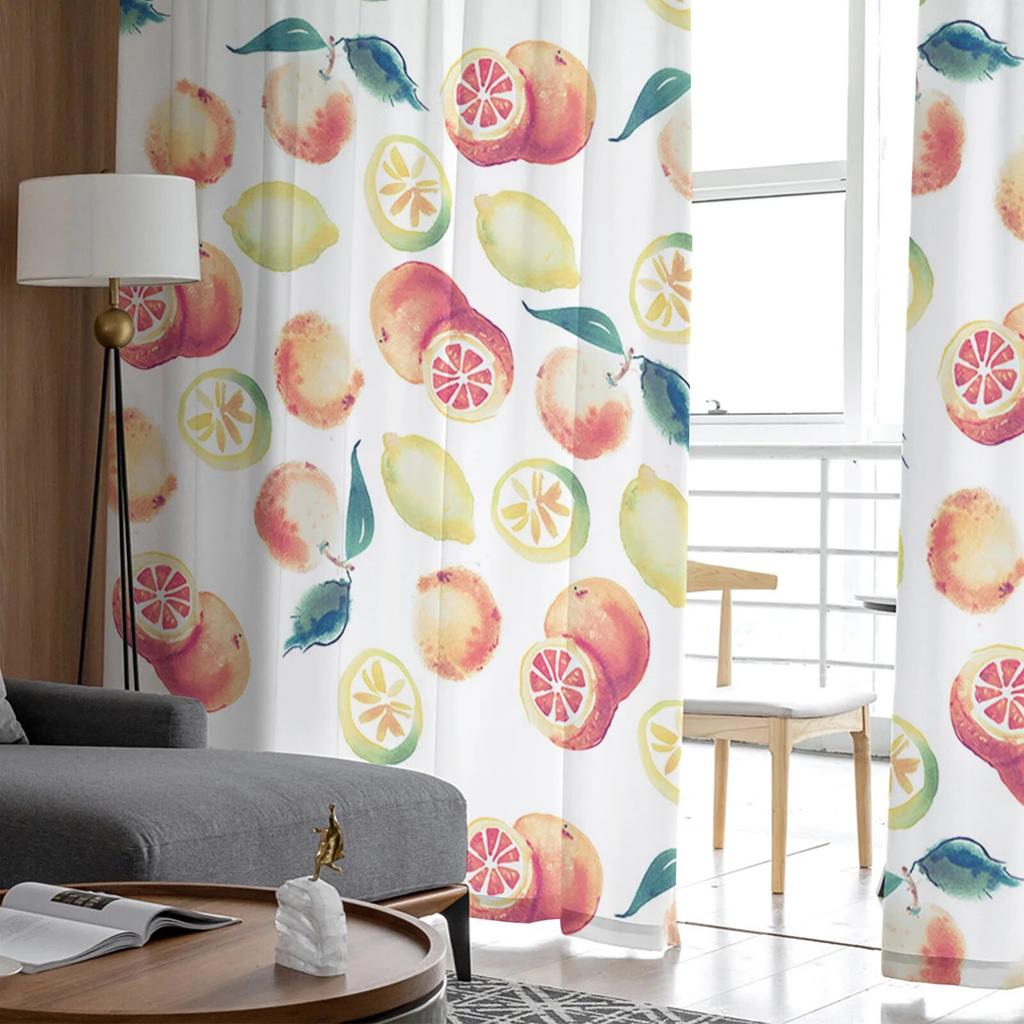 Watercolor Lemon Orange Tulle Curtains Living Room Kitchen Chiffon Curtain Bedroom Balcony Sheer Curtain Fashion Home Decor