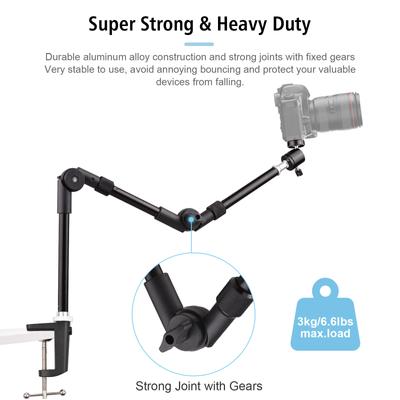 Flexible Foldable Desk Mount Stand Metal Bracket with 1/4 Inch Screw Ballhead Adapter 3kg Load Capacity for Fill Li