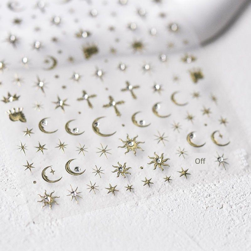 

Bright Crystal Six-Pointed Star Nail Sticker Tomoni Bronzing Silver Star Moon Cross Nail Sticker 5D Nail Ornament