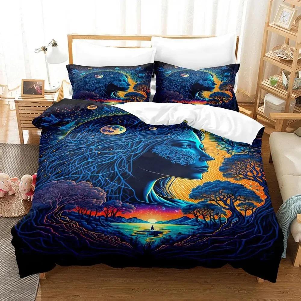 Mother Earth Blacklight Bedding Set Boys Girls Twin Queen Size Duvet Cover Pillowcase Bed Kids Adult Fashion Home Textileextile