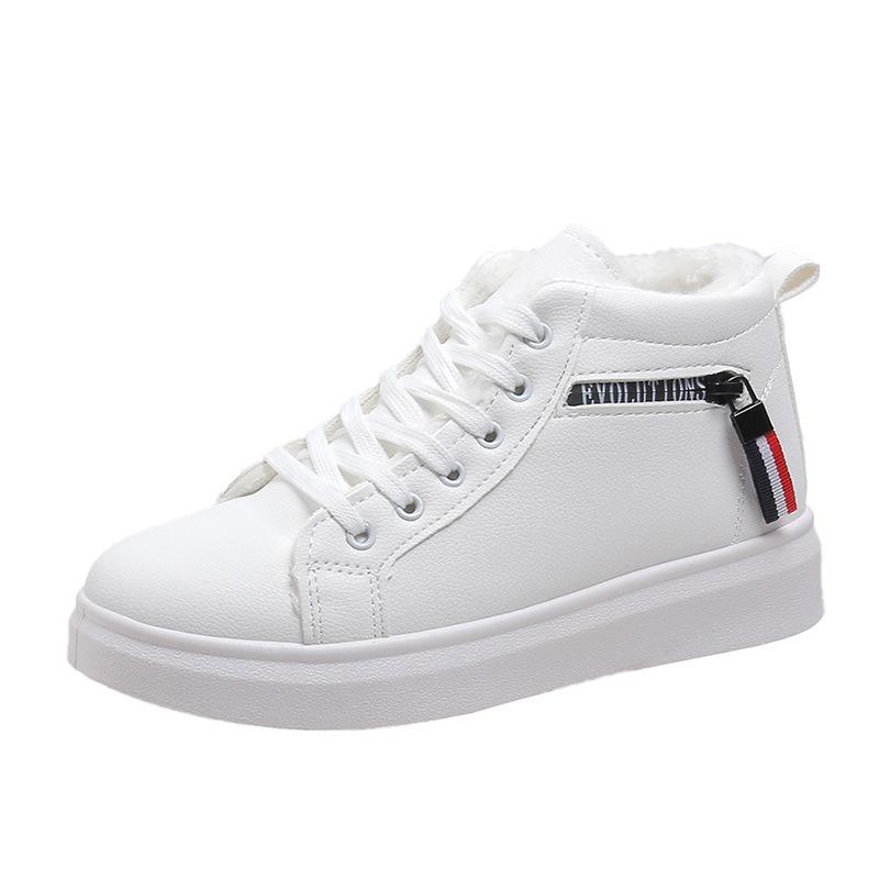 

Зимняя корейская версия женских хлопковых высоких ботинок с толстой подошвой The Hundred Plus Velvet Short Tube Plus Size 40 белый