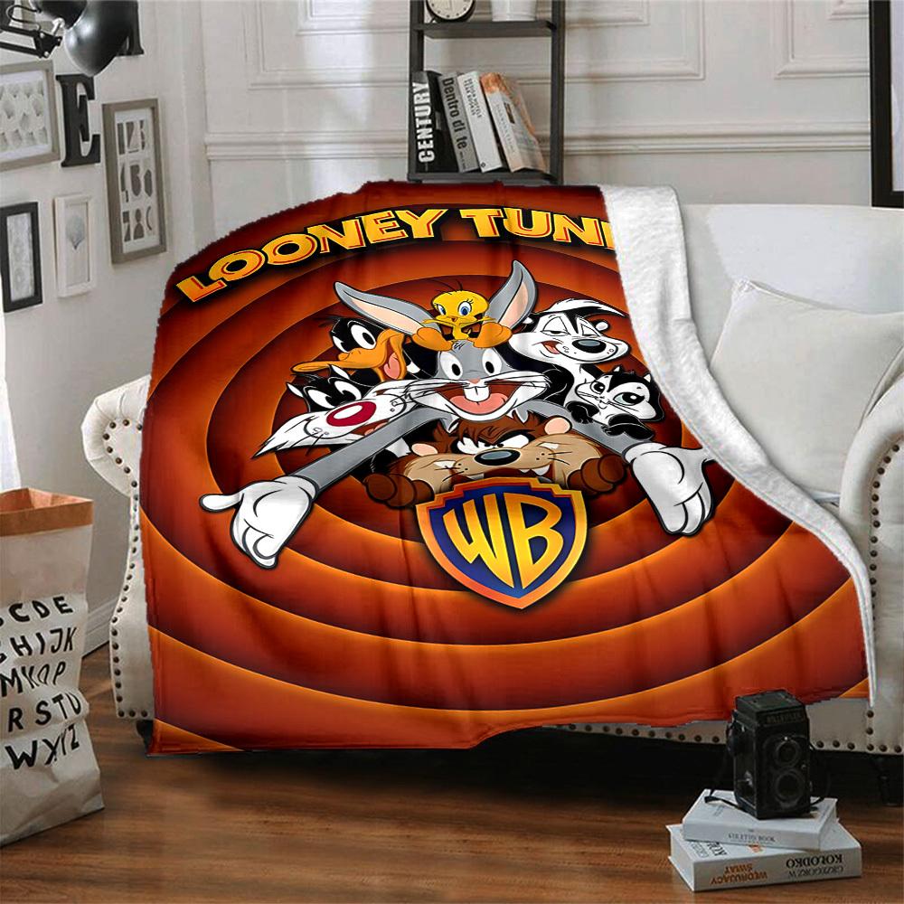 1pc Looney Tunes Characters Flannel Throw Blanket Lightweight Soft Warm All Season Blanket for Sofa, Bed, Travel,L1029039