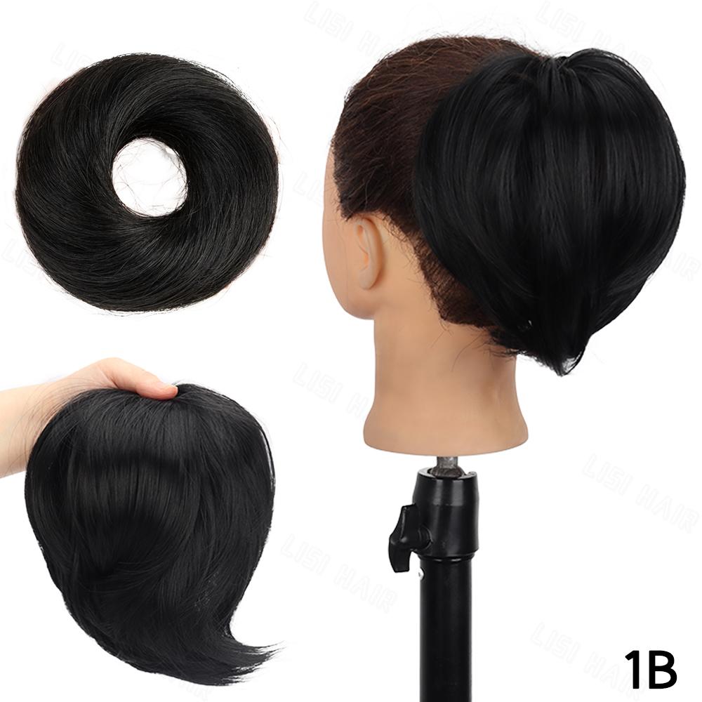 Synthetic Short Straight Wig Extensions Elastic Donut Bun Chignon Scrunchies Hairpieces Ponytail For Women Daily Use