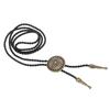 Mens Bolo Tie Necktie Faux Leather Braided Rope Necklace with Metal Round Flower Pendant Jewelry Cowboy Hat Accessories