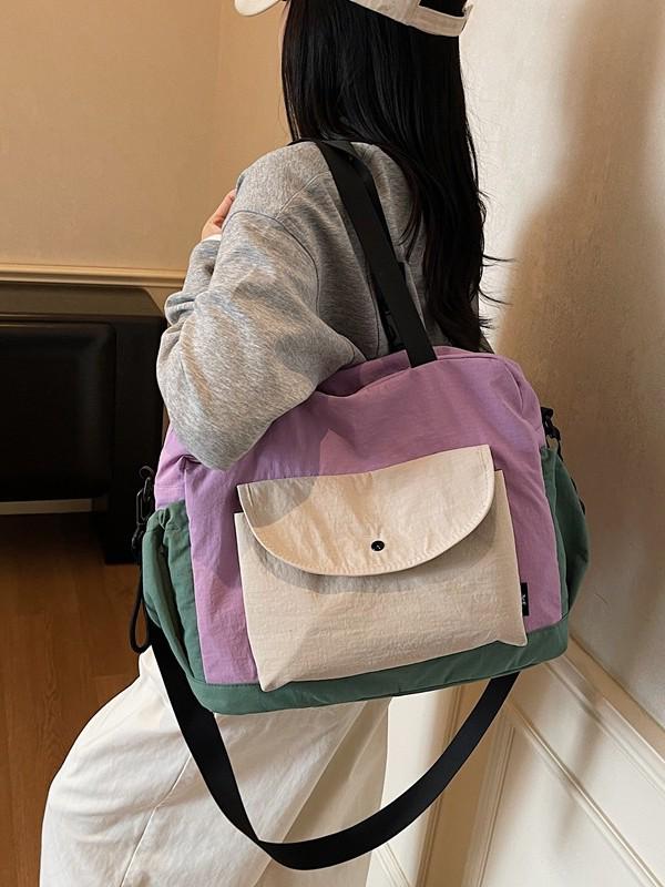 2025 Korean Style Color Block Patchwork Shoulder Bag: High-End, Large Capacity, Versatile, Single Shoulder & Crossbody Option