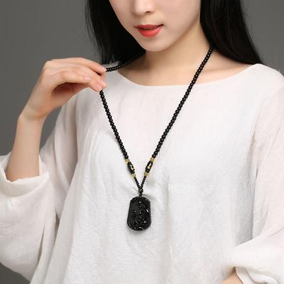 Fashion Chinese Style Zodiac Obsidian Carving Animal Horse Pendant Charm Men and Women Couple Amulet Necklace