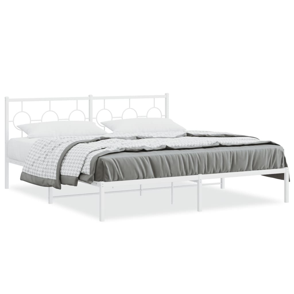 Metal Bed Frame with Headboard White 183 x 213 cm