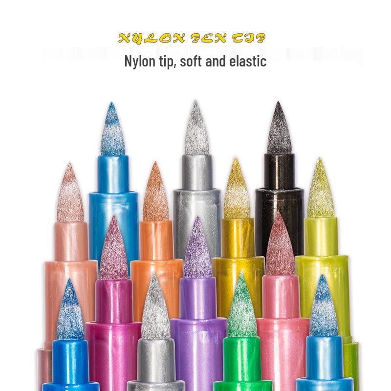 GN550B Metallic Kleur Zachte Punt Markers - Goud, Zilver, Koper Borstel Graffiti Pennen