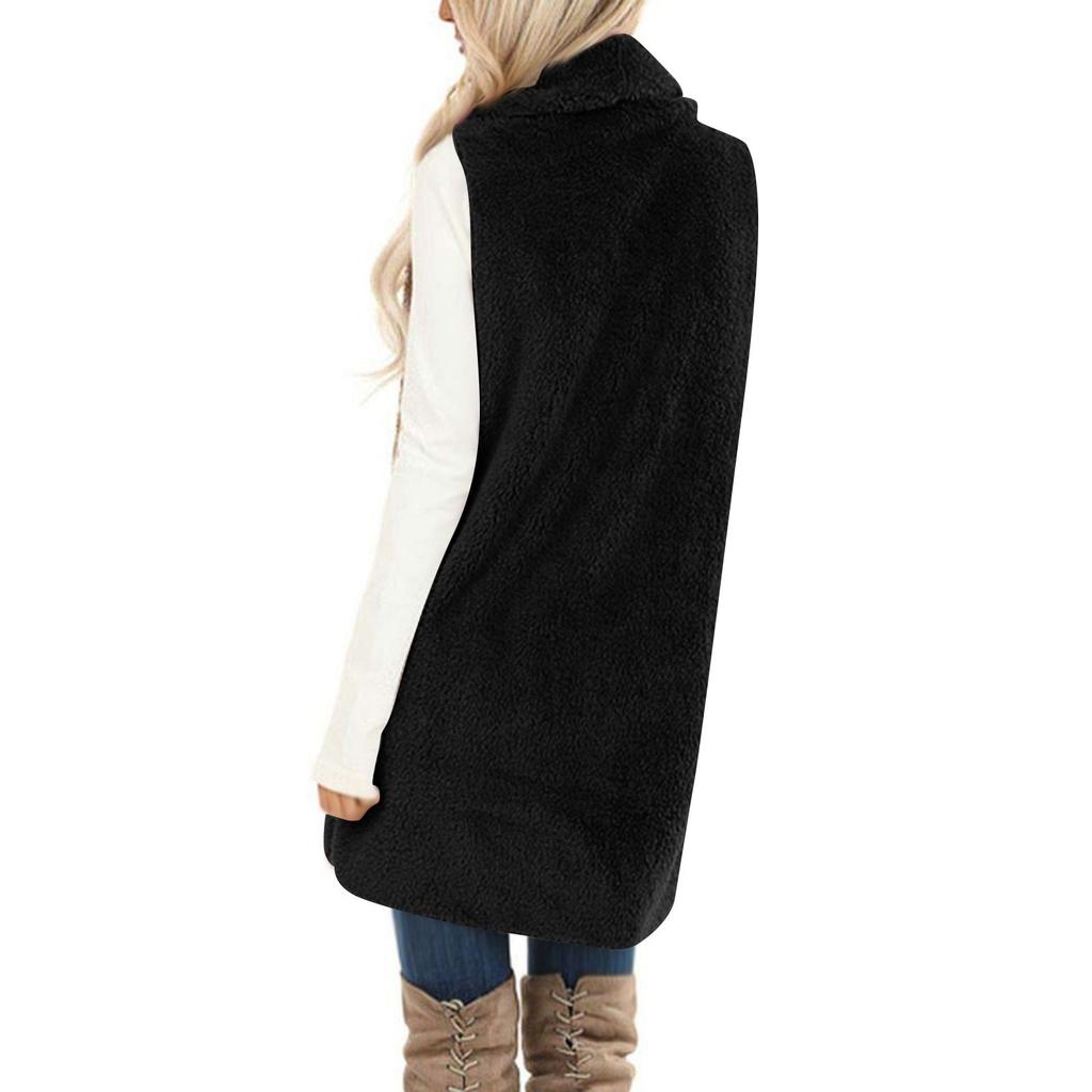 Women's Fashion Color Casual Coat Plush Vest Top With Pockets