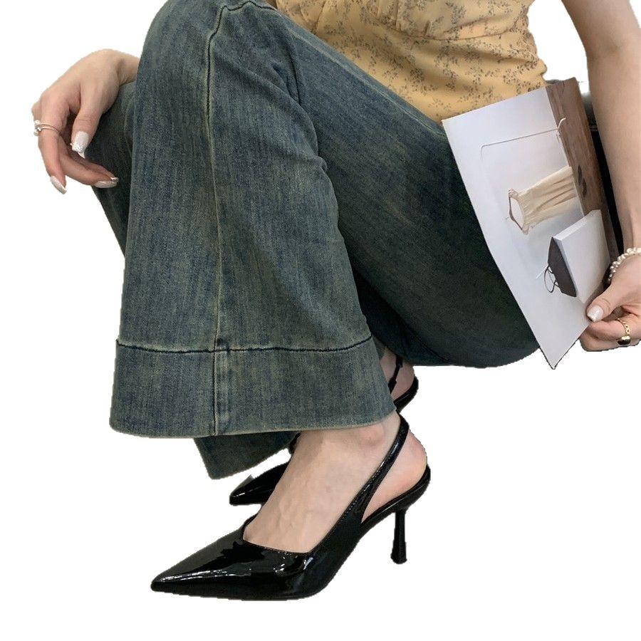 Spring and Summer 2025 New Pointed Toe Wedge Heel Low Heel European and American Fashion Fashion Shoes Bag Head Back Low Heel Women's Shoes