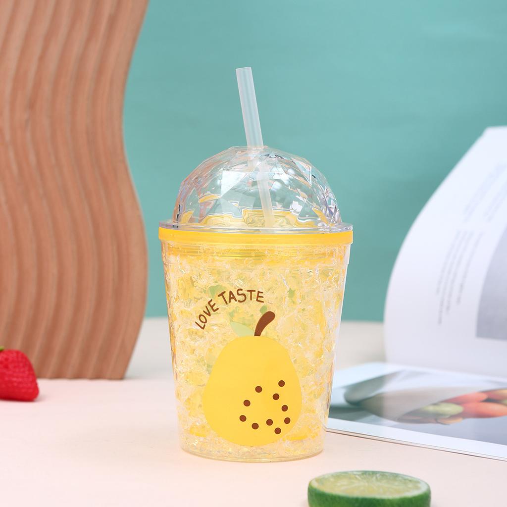 Water bottle fashion summer ice cup plastic straw water cup gel broken ice student double layer small fresh ice cool cup