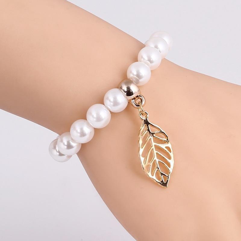 

Винтажные листья Шарм Имитация жемчуга Женский браслет