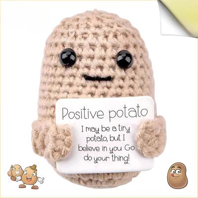 1-10PCS Positive Energy Potato Mini Handmade Plush Knitted Doll with Card Fun Stress Relieving Knitted Doll Home Decoration