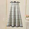 Herbst Winter Damen Freizeit Strickrock Damenmode Quasten Maxirock Koreanische Frauen Hohe Taille Karomuster Lange Röcke