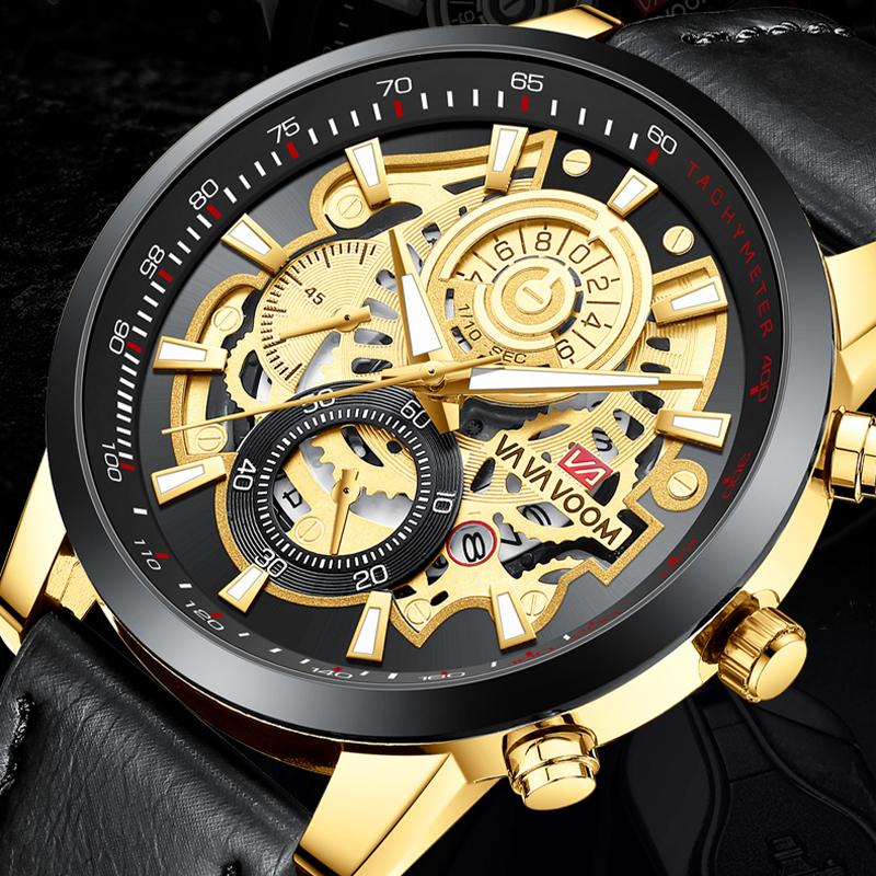 VA VA VOOM Ceas de cuarț pentru bărbați, cu bandă din oțel inoxidabil, ceas rezistent la apă