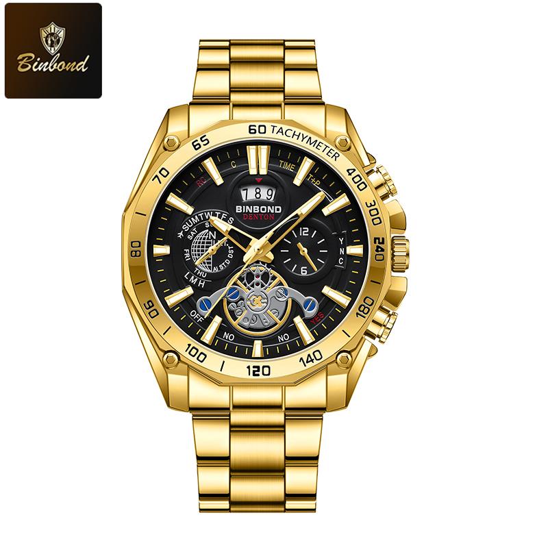 BINBOND High End Brand Men's Watch Original Stainless Steel Luminous Waterproof Watch Luxury Business Date Quartz Men Watches