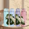 1PC Green Crocodile Reptile Pattern 750ml Color Plastic Sports Water Bottle Leakproof Flip Straw Lid Suitable for Sports Office Home Use