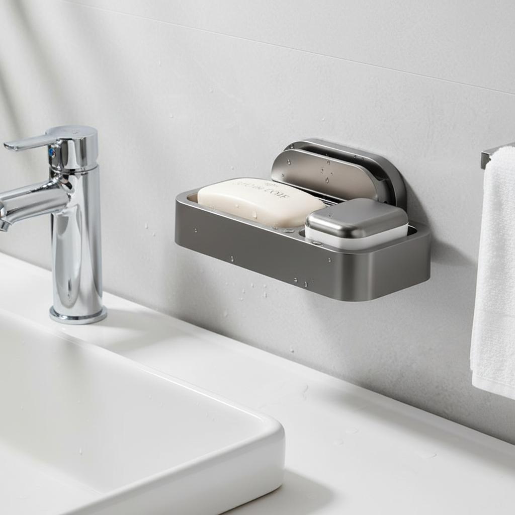 Suction Cup Soap Dish Wall Mounted Bathroom Storage Organizer No Drilling Required