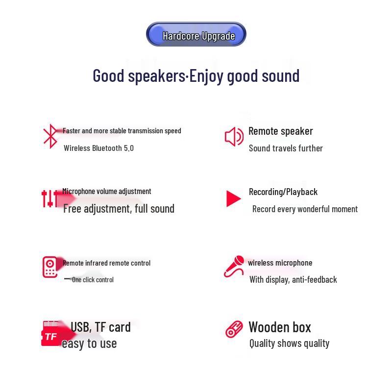 SANGE 8-inch High-Power Portable Wooden KTV Bluetooth Speaker with Heavy Bass & Dual Microphones