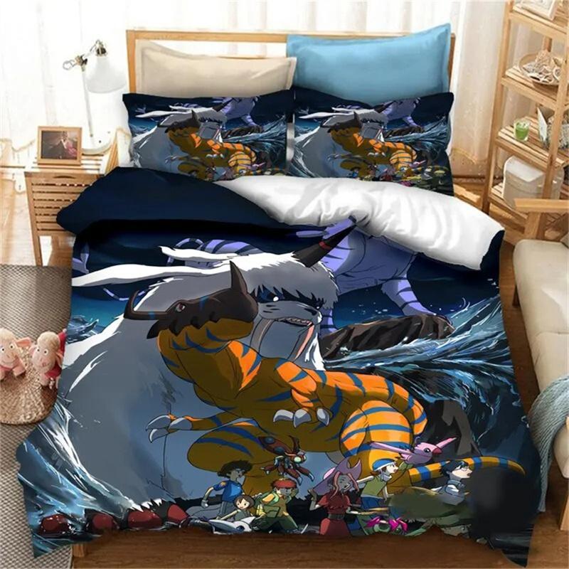 Anime Digimon Adventure Bedding Set,Duvet Cover Comforter Bed Set Quilt Cover Pillowcase,King Queen Twin Size Boys Girls Adultse