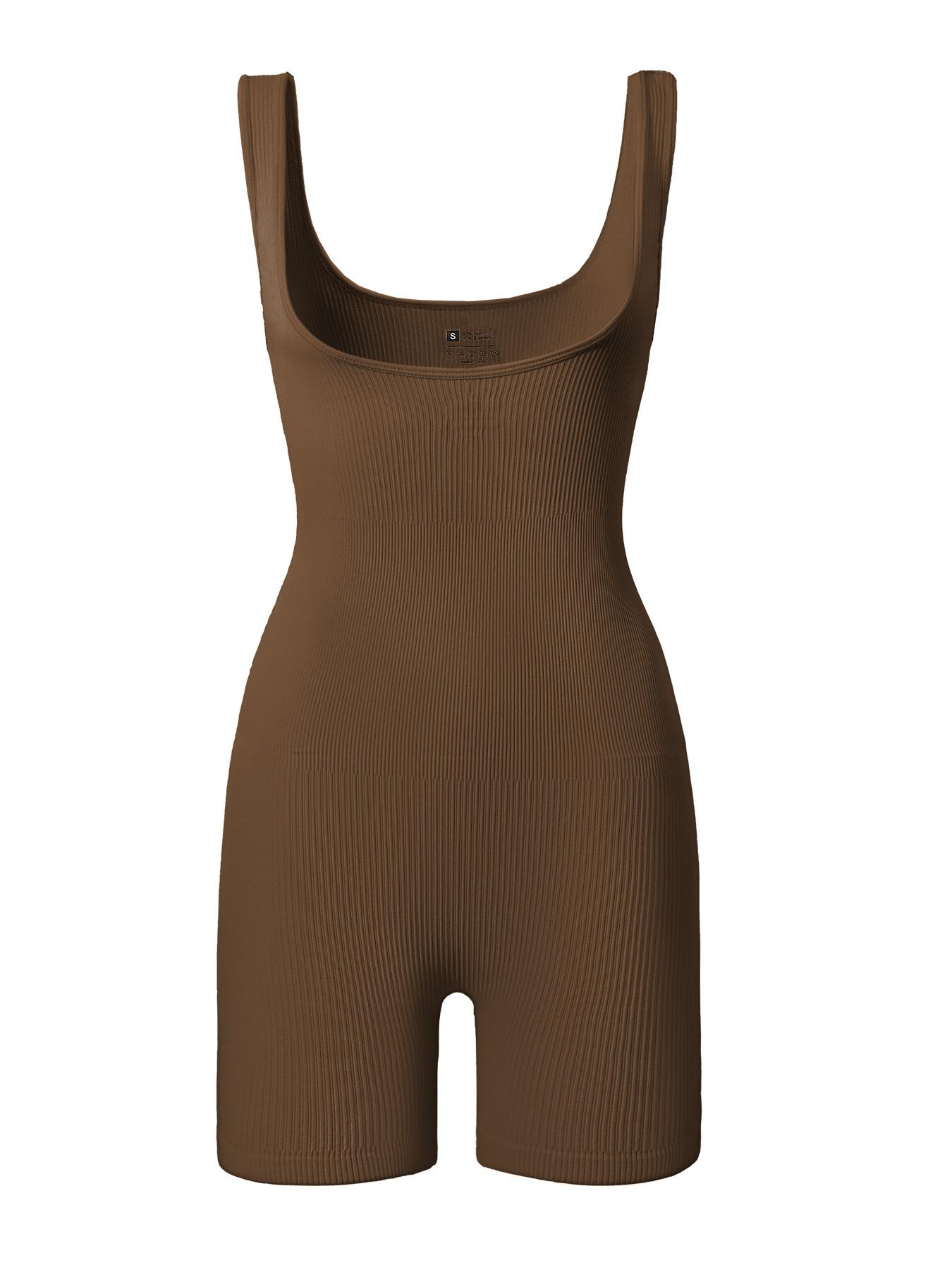 JYL Ribbed Jumpsuit High Elastic Sports Vest Fitness Shorts Outfit S чёрный